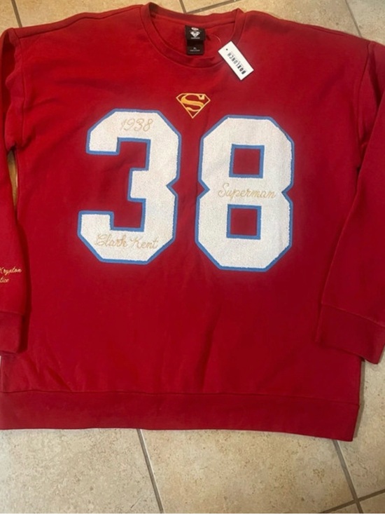 DC Comics Other - DC Comics Superman Red Crewneck Sweater with White '38' Applique and Blue Trim